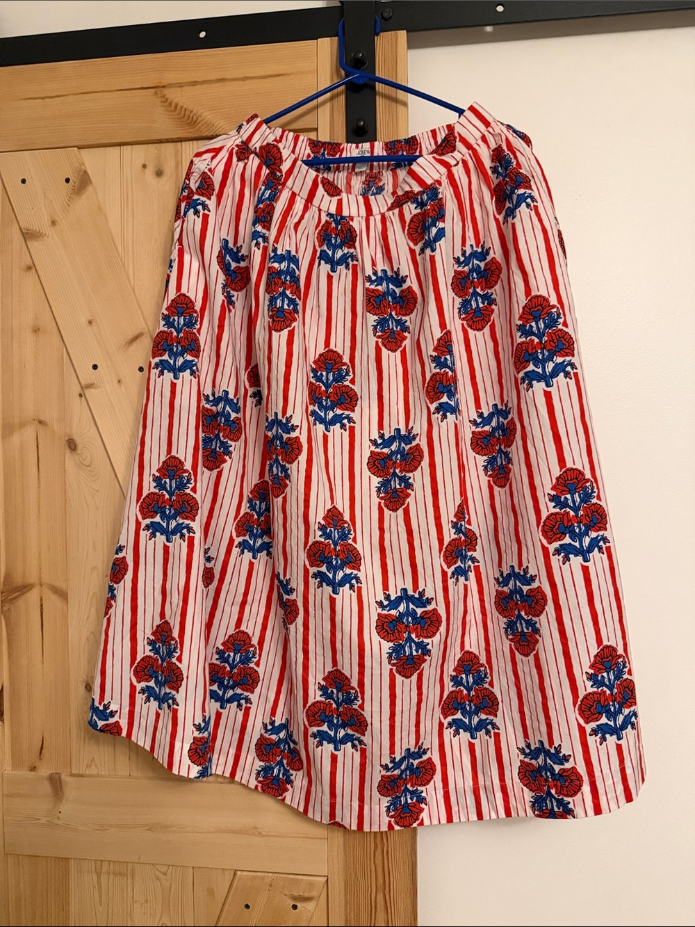 J. Crew Factory Red & Blue Floral Stripe A-Line Skirt